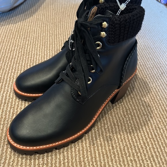 NWT JACK ROGERS Harper hiker knit heeled black leather boots size 9 - Picture 8 of 12